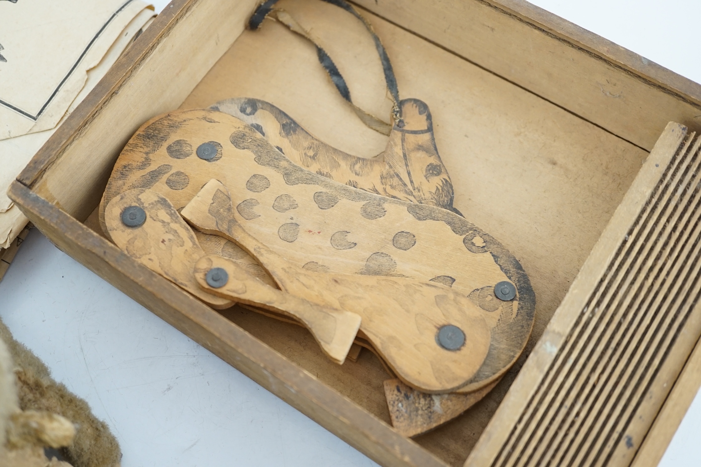 Grandall’s John Gilphin’s toy c.1876, with paperwork and original box, horse and rider and three toys